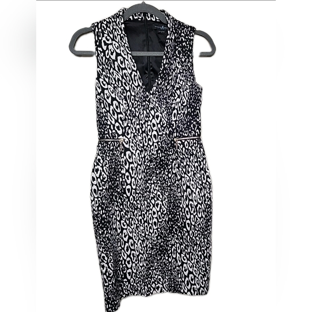 #55h. Marciano by Guess Black White Leopard Print Sheath Dress Size 4